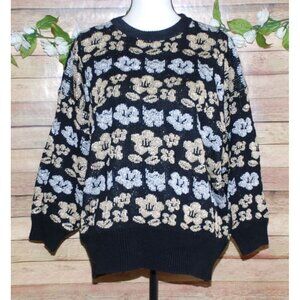 Vintage Extra Touch Black Sweater Womens Size 22W Metallic Floral Retro Pullover